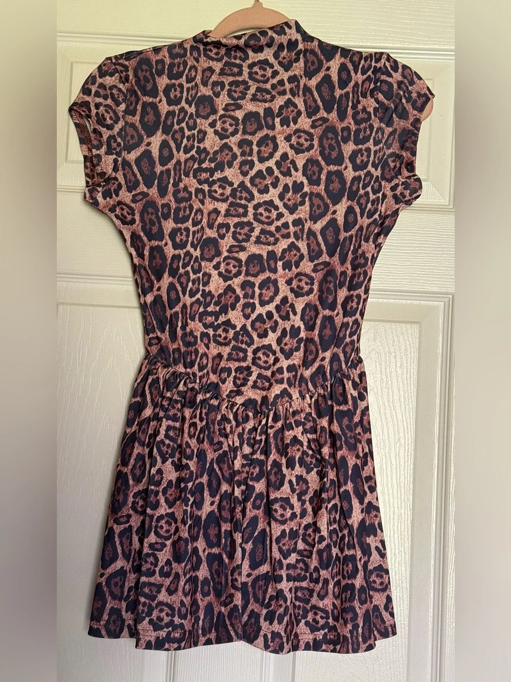 Leopard Print Short Sleeve Open Back Dress - Brown & Black - Picture 2 of 4